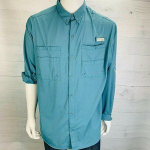 Columbia PFG Long Sleeve Shirt Blue Green XL